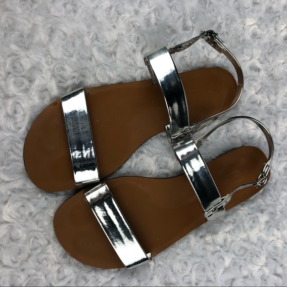 J. Crew Shoes - J Crew Metallic Silver 2 Strap Sandals Size 7